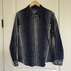 Jones New York Signature Women’s Geometric Polka Dots Blouse Navy/White L